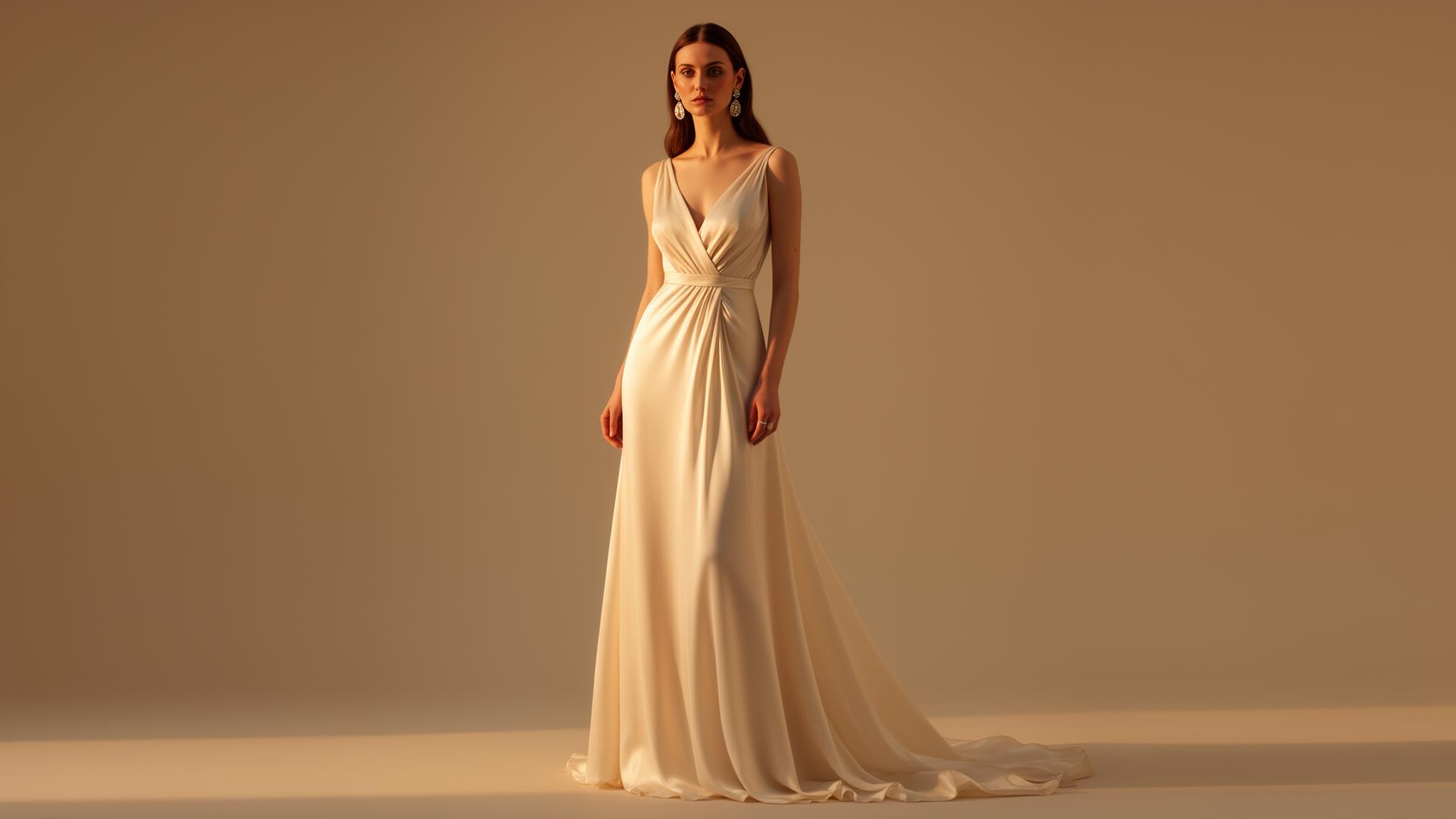 Femme parisienne en robe de soie crème — collection VELORA